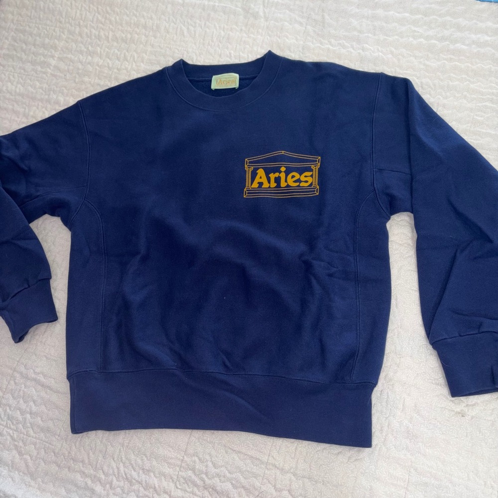 Aries Arise Temple Logo Navy Blue Sweatshirt Made in Italy FQAR20000 Size S